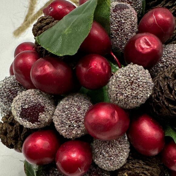 Large Christmas Hanging Ornament Berries Fruits Pinecones Kissing Ball *read* - Picture 4 of 4